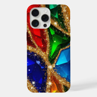 カラフルな宝石の抽象的なデザイン✨ ゴールドラメ輝き  iPhone 15 PRO MAXケース