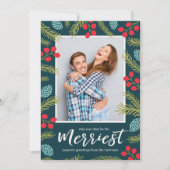 カラフルな実りと松のモダンなクリスマス写真 シーズンカード (正面)