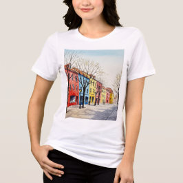 カラフルな家々が並ぶ通り トライブレンドTシャツ