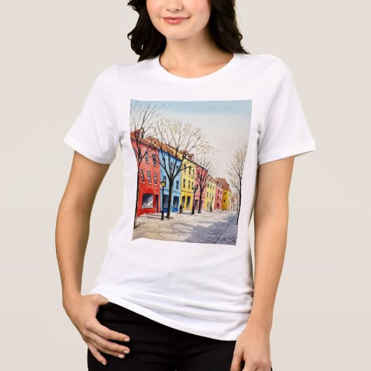 カラフルな家々が並ぶ通り トライブレンドTシャツ (正面)