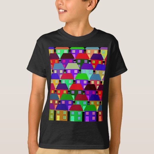 カラフルな家のコミュニティTシャツ Tシャツ (正面)