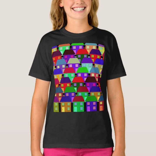 カラフルな家のコミュニティTシャツ Tシャツ (正面)