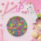 カラフルな家の紙皿 ペーパープレート (パーティー)