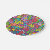 カラフルな家の紙皿 ペーパープレート (アングル)