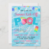 カラフルな家族に優しい夏のプールパーティー 招待状 (正面)
