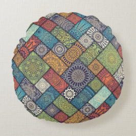 カラフルな対角線パターン ラウンドクッション