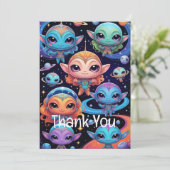 カラフルな小さな宇宙人のお礼カード サンキューカード (スタンド正面)