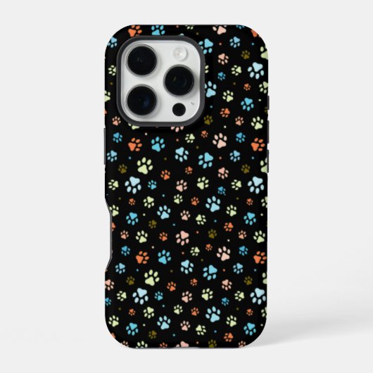 カラフルな小さな犬の足あと シームレス柄 iPhoneケース (裏面)