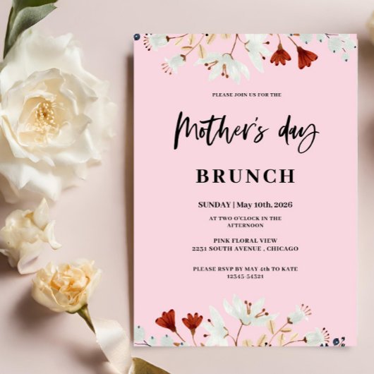 カラフルな小さな花の母の日ランチ 招待状