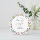 カラフルな小さな蝶のフラワー ベビーシャワー 招待状 (スタンド正面)