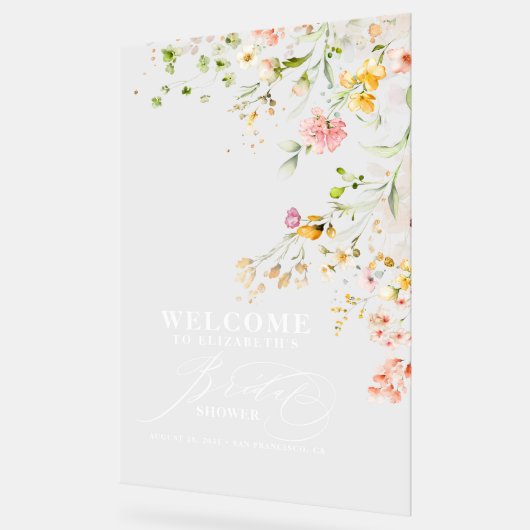 カラフルな小さな野の花 ブライダルシャワーのウェルカムサイン アクリルサイン (傾斜)