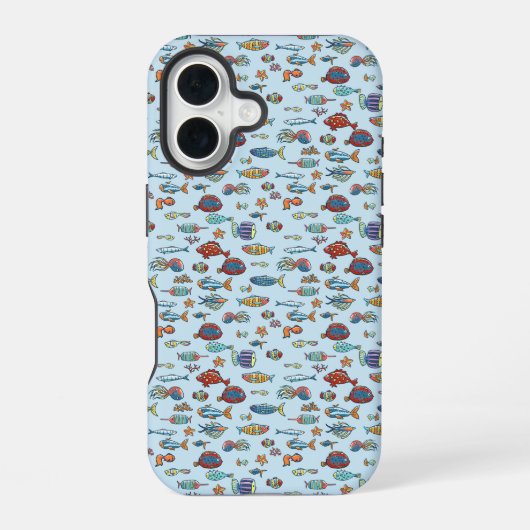 カラフルな小さな魚の模様 iPhone 16ケース (裏面)