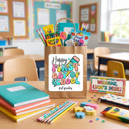 カラフルな小学校のレトロな初登校日 スクエアシール