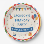 カラフルな小学校の誕生日パーティー ペーパープレート (正面)