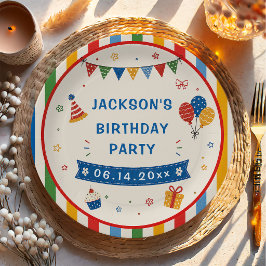 カラフルな小学校の誕生日パーティー ペーパープレート