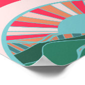 カラフルな山々と夕焼けの少女たち ポスター (角)