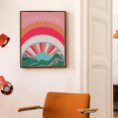 カラフルな山々と夕焼けの少女たち ポスター