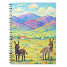カラフルな山の牧場のロバのアート
