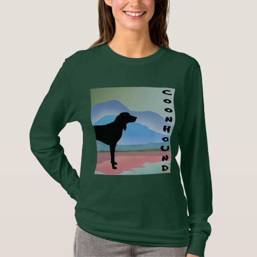 カラフルな山のCoonhound (文字と) Tシャツ (正面)