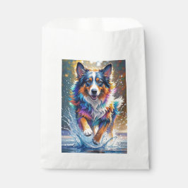 カラフルな巨大な幸せな遊び心のある面白い犬が、ピチャッと水を跳ねさせる フェイバーバッグ