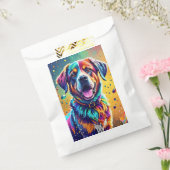 カラフルな巨大な幸せな遊び心のある面白い犬が、ピチャッと水を跳ねさせる フェイバーバッグ (封をした状態)