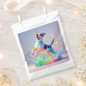 カラフルな巨大な幸せな遊び心のある面白い犬が、ピチャッと水を跳ねさせる フェイバーバッグ (クリップ留めされた状態)