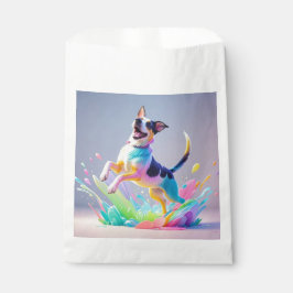 カラフルな巨大な幸せな遊び心のある面白い犬が、ピチャッと水を跳ねさせる フェイバーバッグ