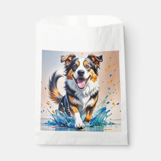 カラフルな巨大な幸せな遊び心のある面白い犬が、ピチャッと水を跳ねさせる フェイバーバッグ (正面)