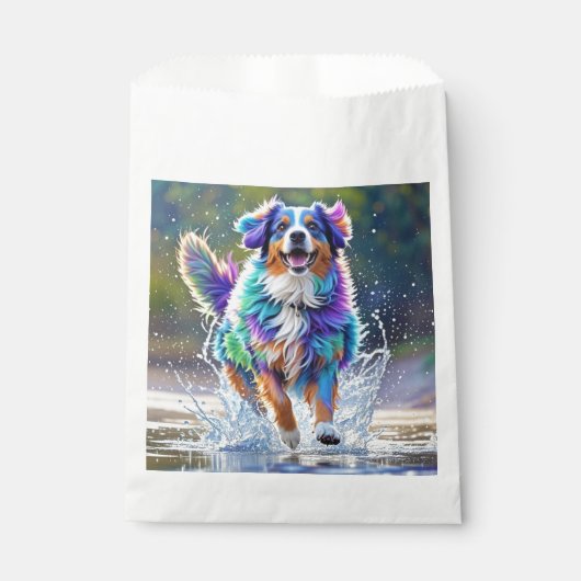 カラフルな巨大な幸せな遊び心のある面白い犬が、ピチャッと水を跳ねさせる フェイバーバッグ (正面)