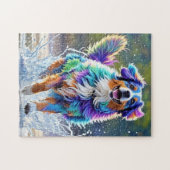 カラフルな巨大な幸せな遊び心のある面白い犬が、ピチャッと音を立てて水しぶきを上げる ジグソーパズル (横)
