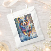 カラフルな巨大な幸せな遊び心のある面白い犬が、ピチャッと音を立てて水しぶきを上げる フェイバーバッグ (クリップ留めされた状態)