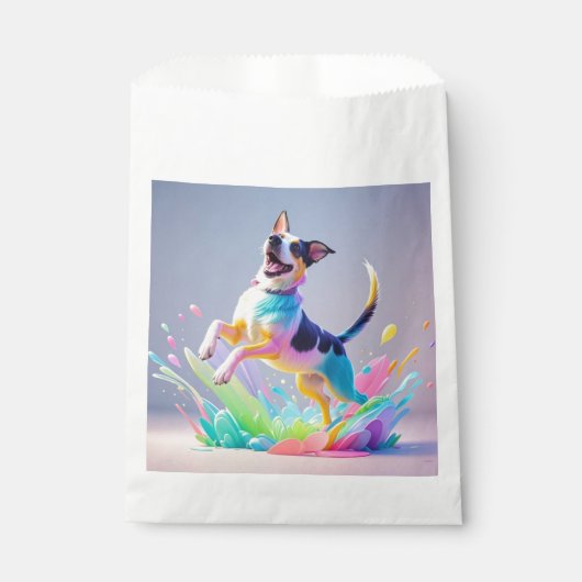 カラフルな巨大な幸せな遊び心のある面白い犬が、ピチャッと音を立てて水しぶきを上げる フェイバーバッグ (正面)