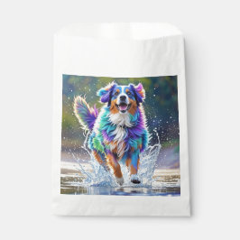 カラフルな巨大な幸せな遊び心のある面白い犬が、ピチャッと音を立てて水しぶきを上げる フェイバーバッグ
