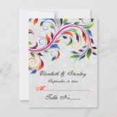 カラフルな巻き葉のグレーの結婚式の席札 招待状 (正面)