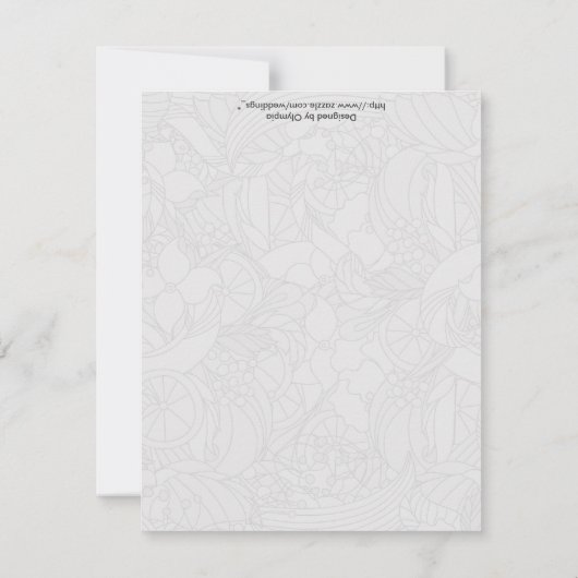 カラフルな巻き葉のグレーの結婚式の席札 招待状 (裏面)