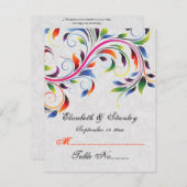 カラフルな巻き葉のグレーの結婚式の席札 招待状 (正面/裏面)