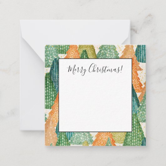 カラフルな常緑樹のクリスマスツリーの森 ノートカード (正面)