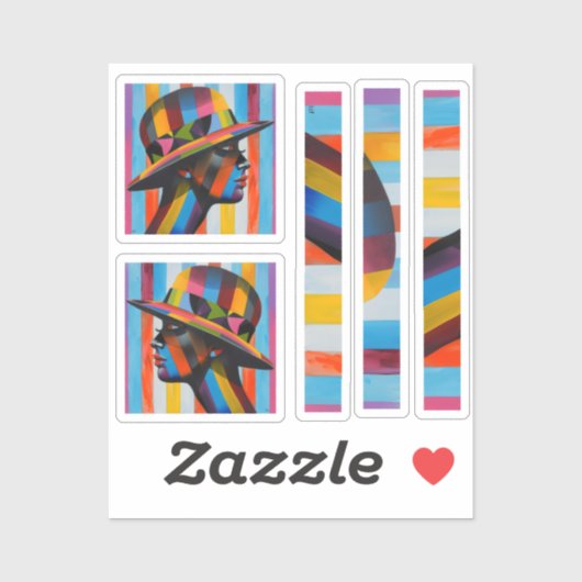 カラフルな帽子の女性　シルエットを打つ シール (シート)