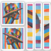 カラフルな帽子の女性　シルエットを打つ シール (正面)