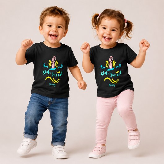 カラフルな幸せダンス うさぎ尻尾フリフリ トドラーTシャツ
