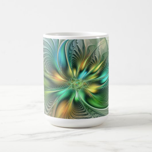 カラフルな幻想のモダン抽象フラワー・フラクタル コーヒーマグカップ (中央)