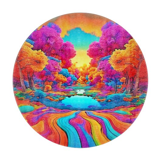 カラフルな幻想の風景 カッティングボード (正面)