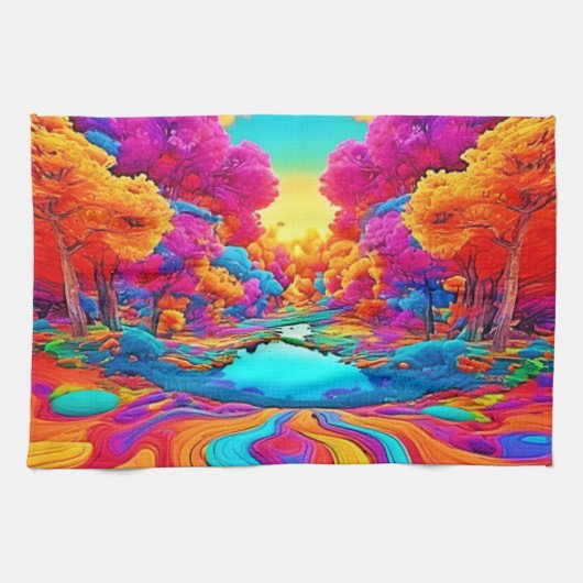 カラフルな幻想の風景 キッチンタオル (横)