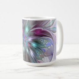 カラフルな幻想抽象モダンフラクタルフラワー コーヒーマグカップ