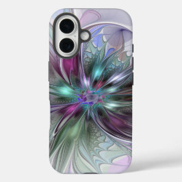 カラフルな幻想抽象モダンフラクタルフラワー iPhone 16ケース