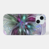 カラフルな幻想抽象モダンフラクタルフラワー iPhone 15ケース (裏面横)