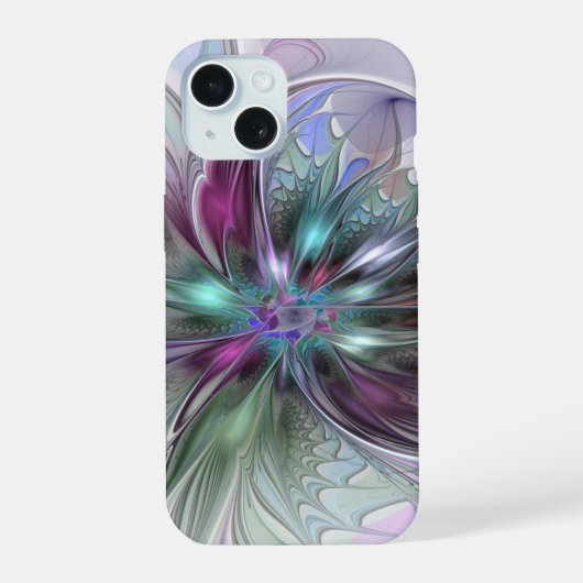 カラフルな幻想抽象モダンフラクタルフラワー iPhone 15ケース (裏面)