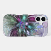 カラフルな幻想抽象モダンフラクタルフラワー iPhone 16ケース (裏面横)