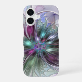 カラフルな幻想抽象モダンフラクタルフラワー iPhone 16ケース