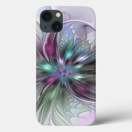カラフルな幻想抽象的なモダンフラクタルフラワー iPhone 13ケース